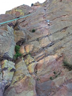 Climbing the 105’ first pitch of ‘Werk Supp’ route